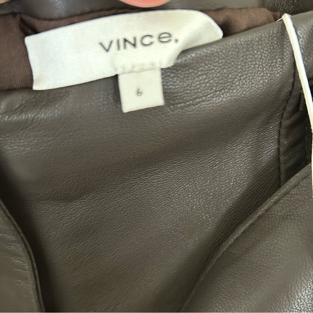 Vince BNWT gorgeous lamb skin brown leather pleated midi skirt w attached  belt. - Picture 2 of 9